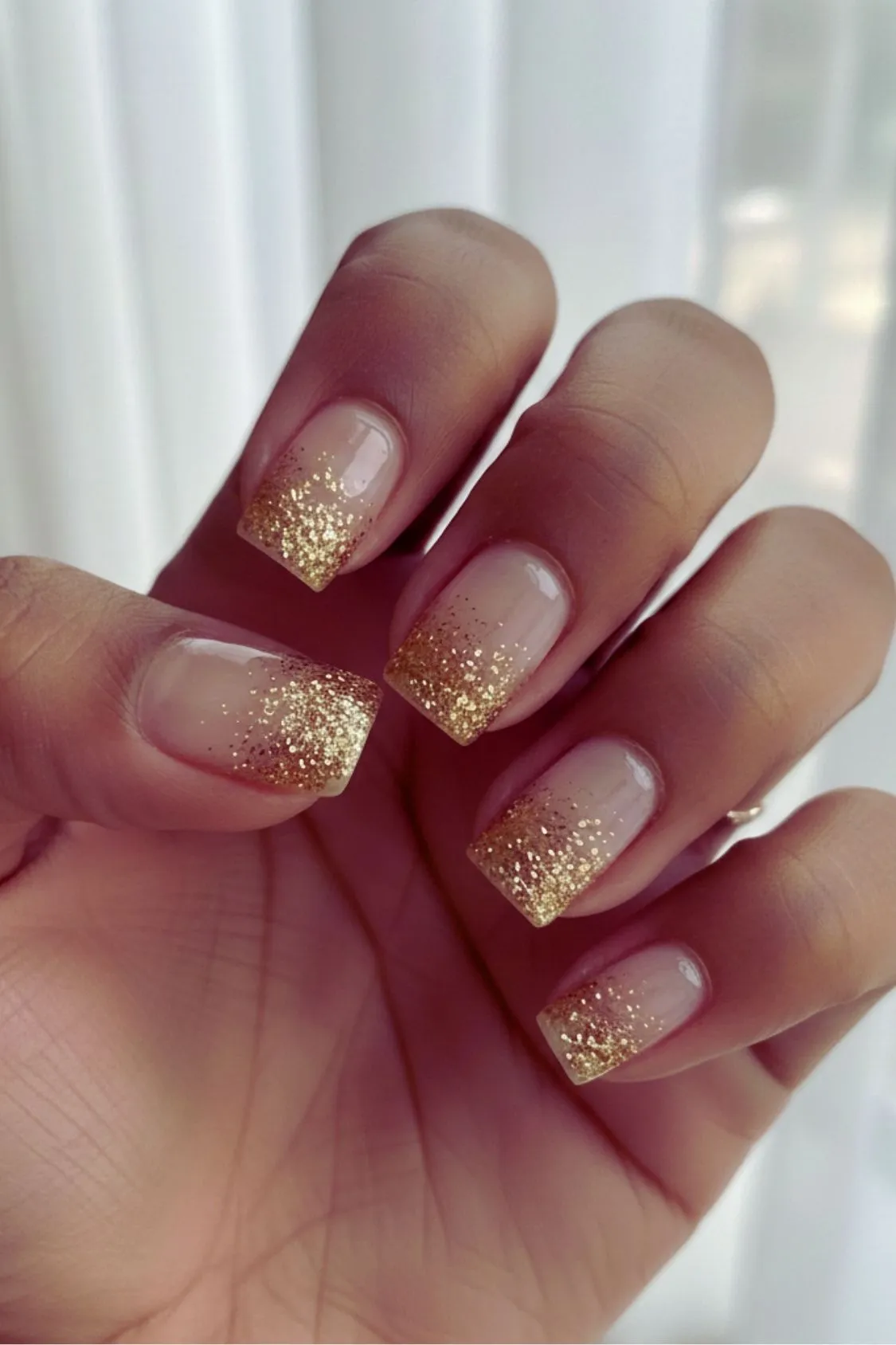 January Nails 2026: New Year Minimalist Gold & Champagne Glitter